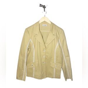 St. John Sport Classic Tan and Crochet Knitted Trimmed Khaki Blazer